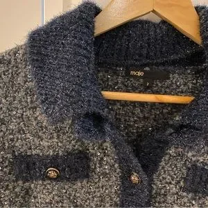 Maje Sweaters Maje Metralic Cardigan In Navy Poshmark